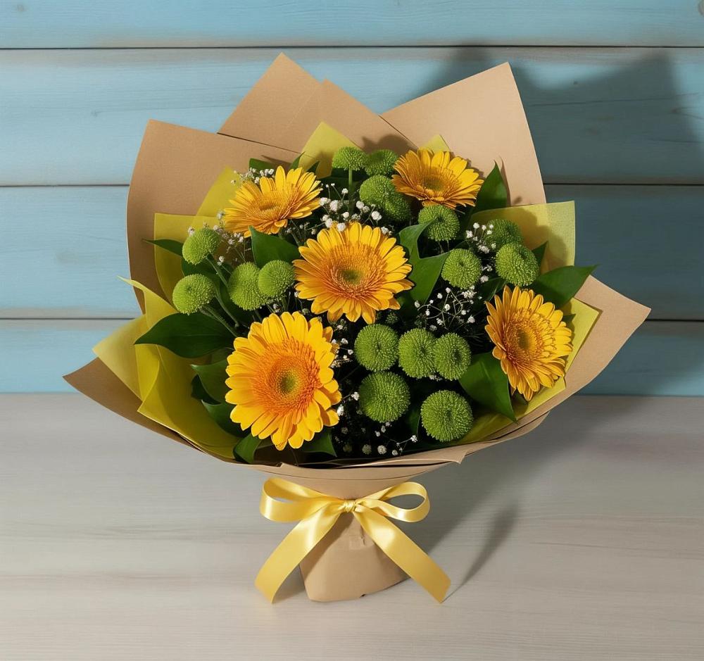 Букет цветов из: Герберы и Хризантемы в Казанское