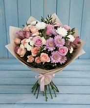 Букет цветов из:  Хризантемы, Розы и Альстромерии в Казанское