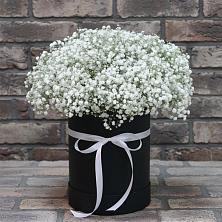Цветочная композиция из Гипсофила в шляпной коробке в Казанское