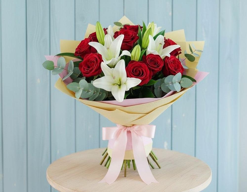 Букет цветов из: Лилии и Розы в Казанское
